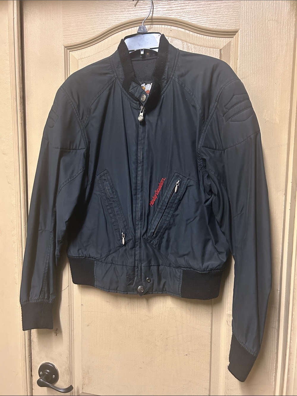 Vintage Harley-Davidson Black Bomber Jacket with Red Script in very nice